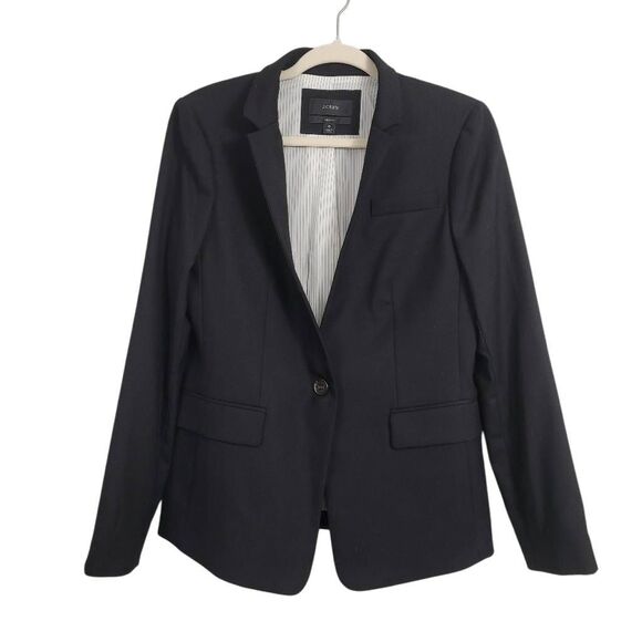 J. Crew Black Wool Flannel Regent Blazer Jacket Sz 6 Single Button B0323 - Picture 3 of 12